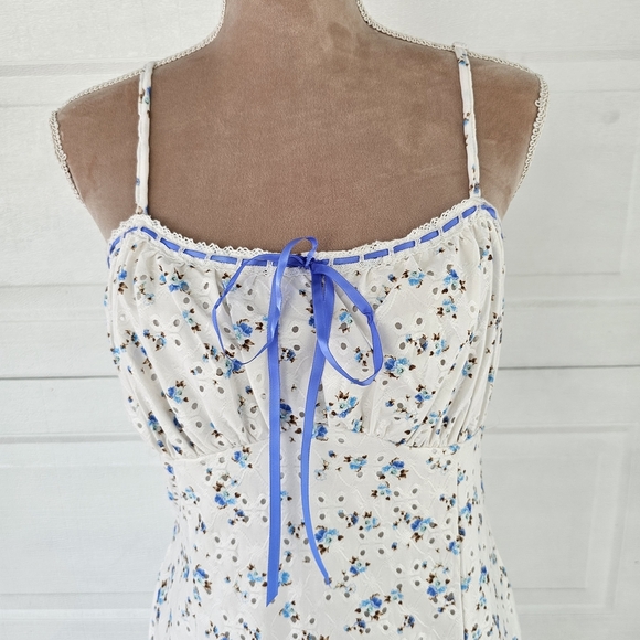 Heart & Heels Woman's Blue Floral Eyelet Midi Dress Cottagecore Summer Bow XL - Picture 3 of 12